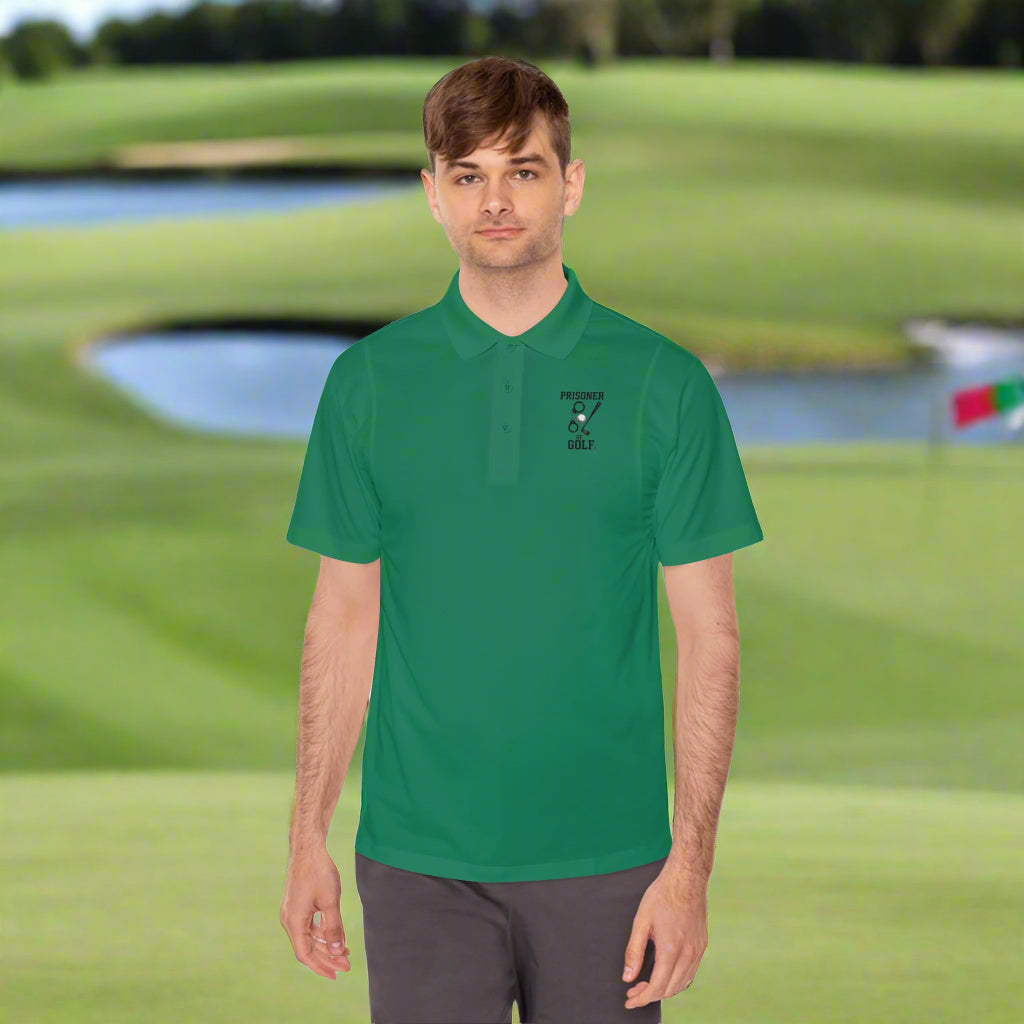 ⛳ Men's Sport Polo Shirt - 'Prisoner of Golf' Design, Casual Wear, Golf Enthusiast Gift, Summer Outfit, Athletic Polo (Front & Back Logo)