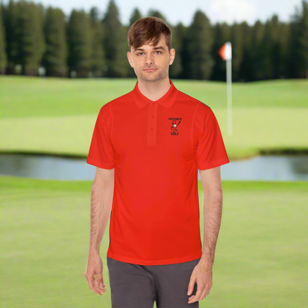 ⛳ Men's Sport Polo Shirt - 'Prisoner of Golf' Design, Casual Wear, Golf Enthusiast Gift, Summer Outfit, Athletic Polo (Front & Back Logo)