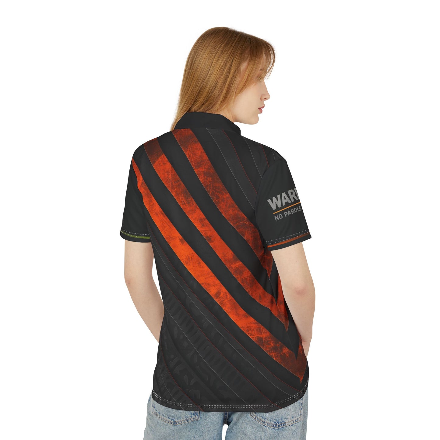 Men's Orange & Black Striped Polo — Parole Board Logo