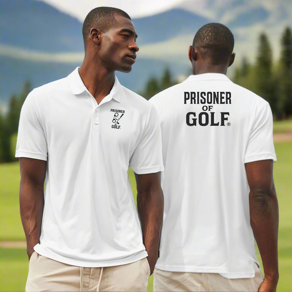 ⛳🔒 Prisoner of Golf® Wordmark – Performance Polo Shirt (Front Logo & Back Wordmark)