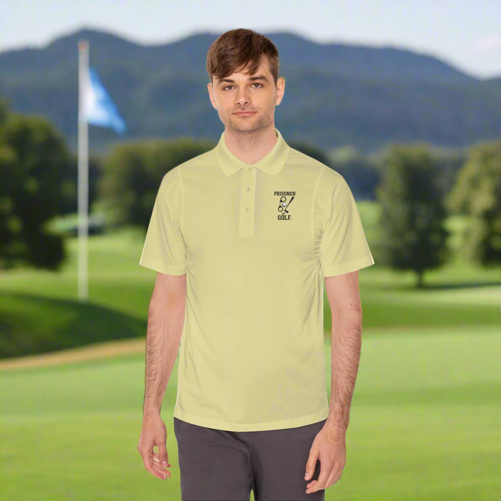 ⛳ Men's Sport Polo Shirt - 'Prisoner of Golf' Design, Casual Wear, Golf Enthusiast Gift, Summer Outfit, Athletic Polo (Front & Back Logo)