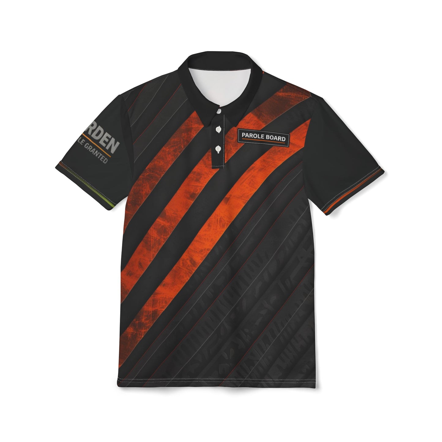 Men's Orange & Black Striped Polo — Parole Board Logo